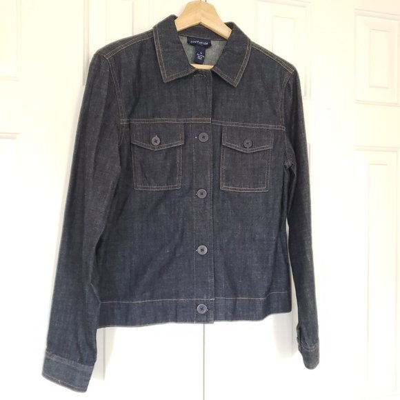 Ann Taylor NWT Jean Jacket! 100% Cotton - Dark Wash - Picture 1 of 13